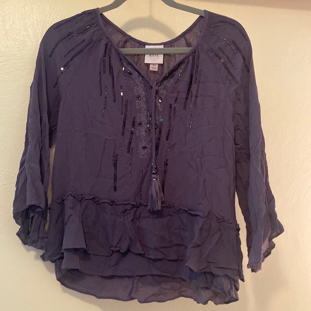 Beaded Grey Knox Rose Blouse
